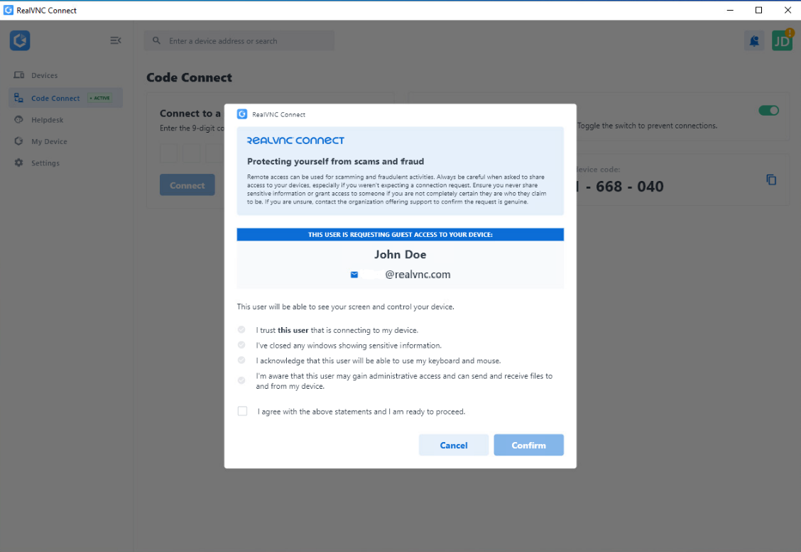 使用 Code Connect 和 RealVNC Connect v8(测试版)共享屏幕插图5 使用 Code Connect 和 RealVNC Connect v8(测试版)共享屏幕插图5